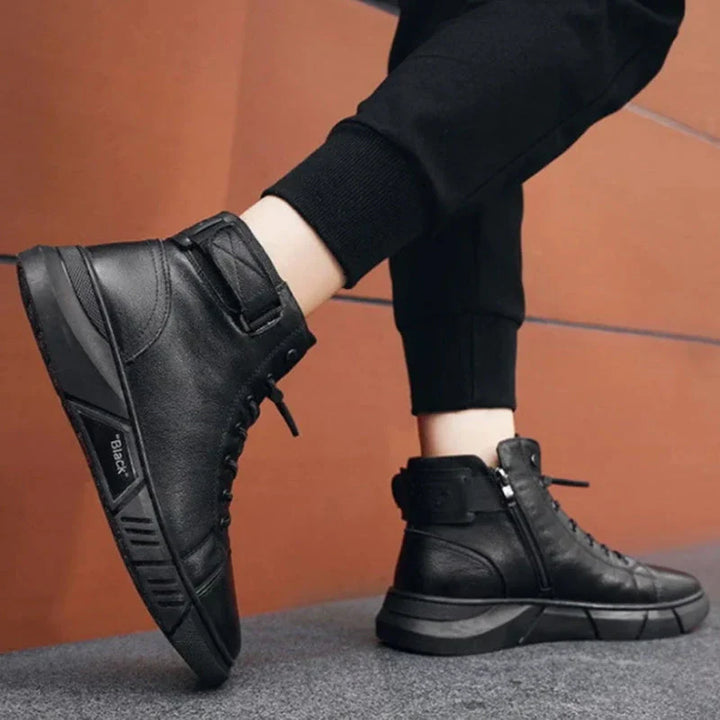 LAVENDO | BLACK LEATHER SNEAKERS