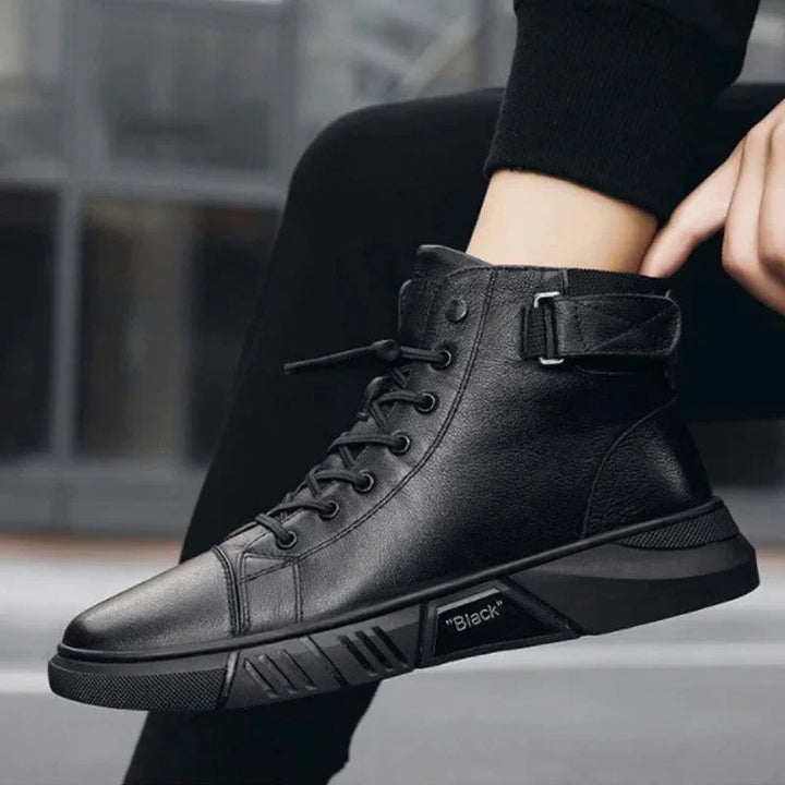 LAVENDO | BLACK LEATHER SNEAKERS