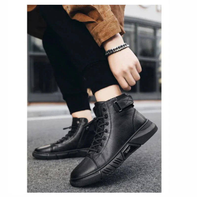 LAVENDO | BLACK LEATHER SNEAKERS