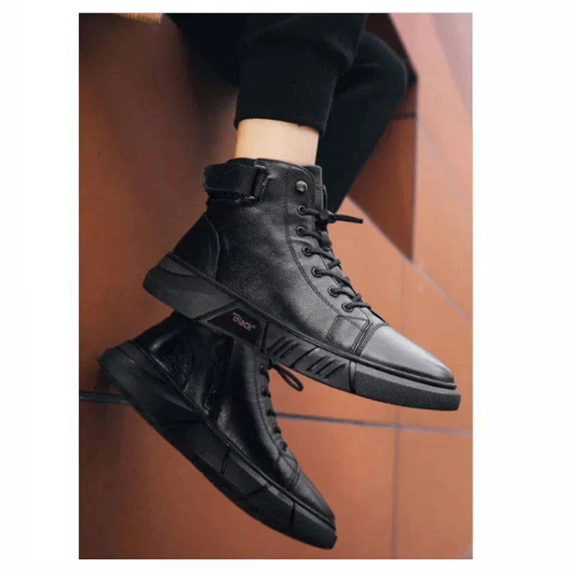 LAVENDO | BLACK LEATHER SNEAKERS