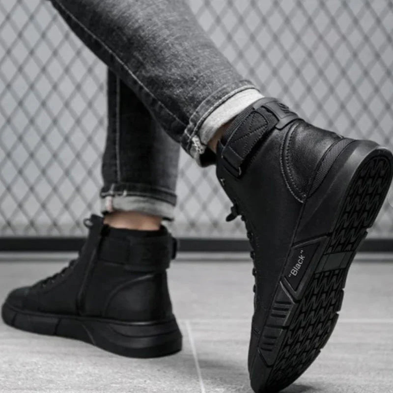 LAVENDO | BLACK LEATHER SNEAKERS