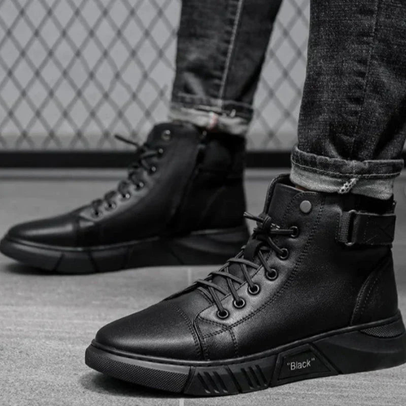 LAVENDO | BLACK LEATHER SNEAKERS