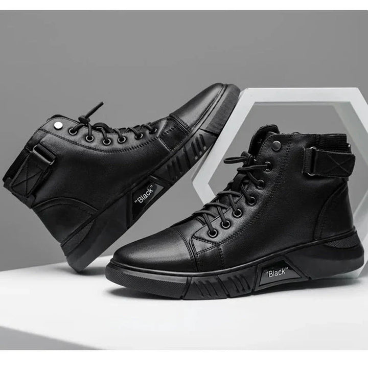 LAVENDO | BLACK LEATHER SNEAKERS