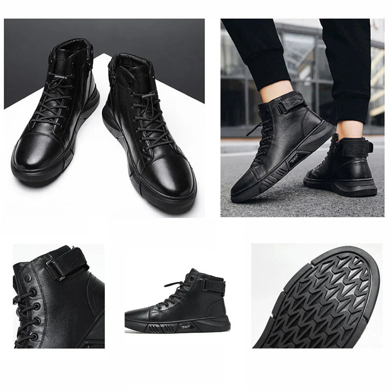 LAVENDO | BLACK LEATHER SNEAKERS