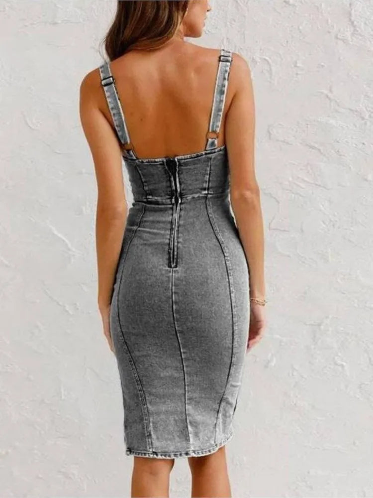 LAVENDO |  Denim Dress with Adjustable Straps